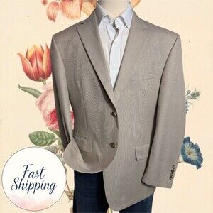 JOS A BANK Mens Beige Linen/Cotton Blazer Tailored fit Two Button Sport Coat 44S